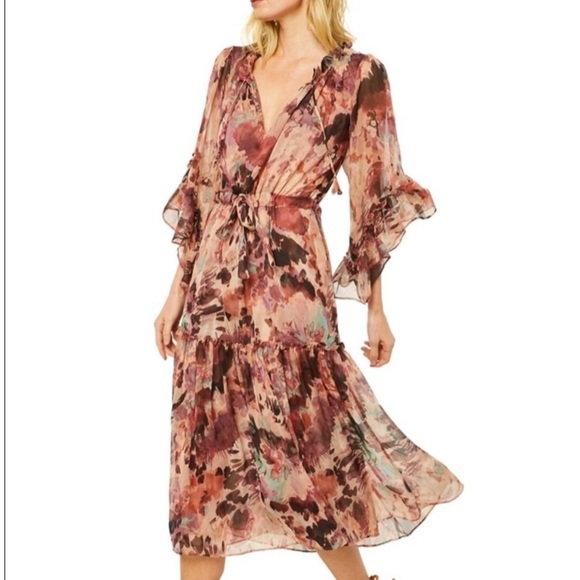 MISA Los Angeles Marcele Floral Midi Ruffle-Trim Dress - Picture 3 of 11